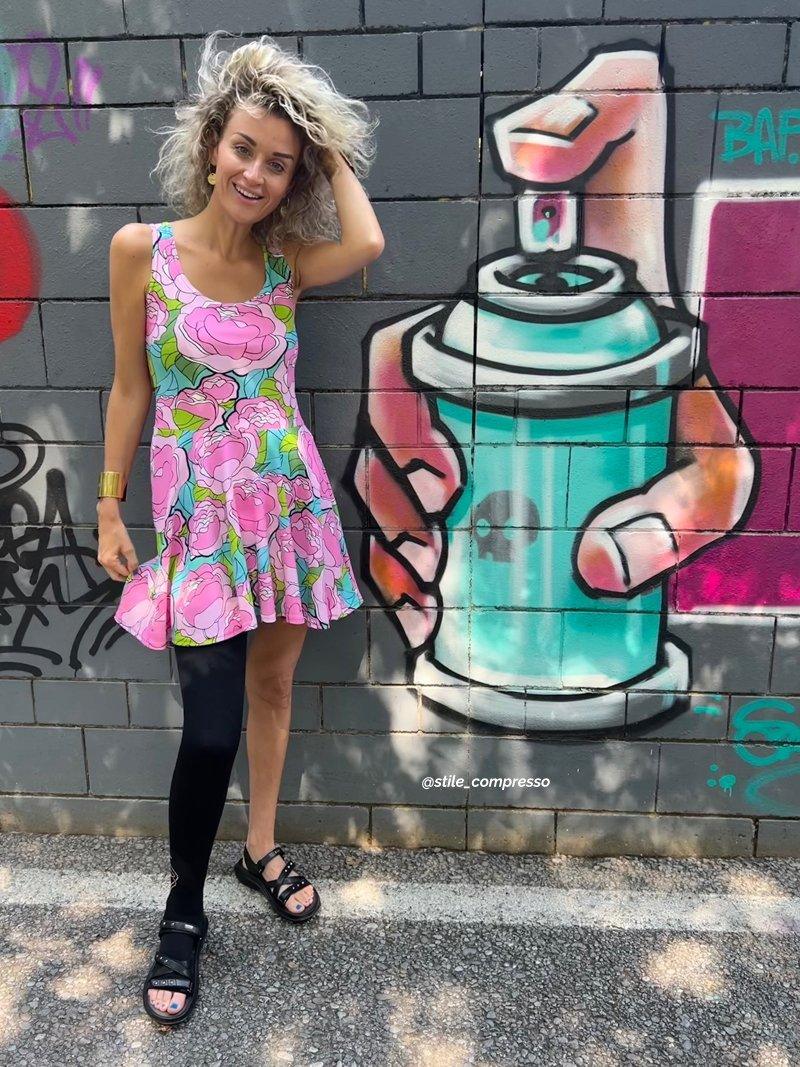 Skater Dress - BE MY ONLY pink turquoise - Bold Pink Peonies Print