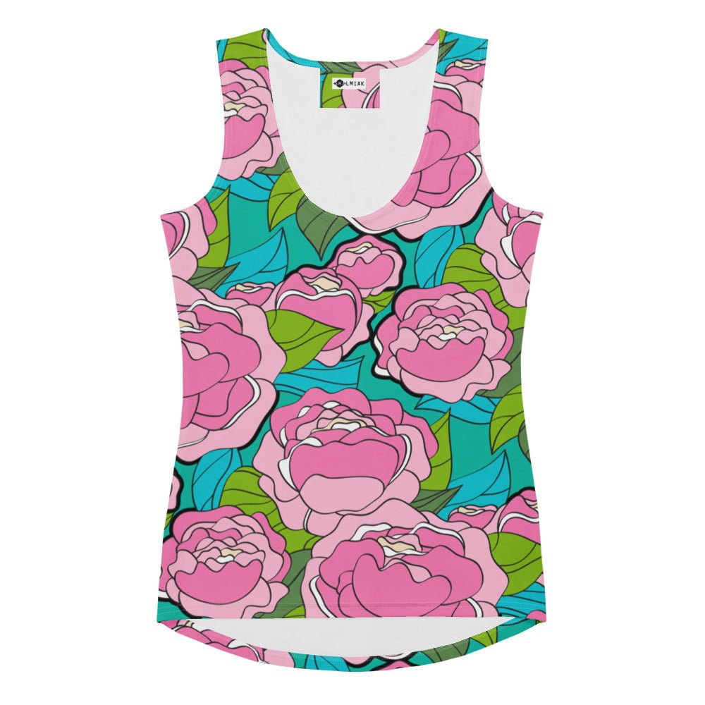 Tank top - BE MY ONLY pink turquoise - Bold pink peony print XL