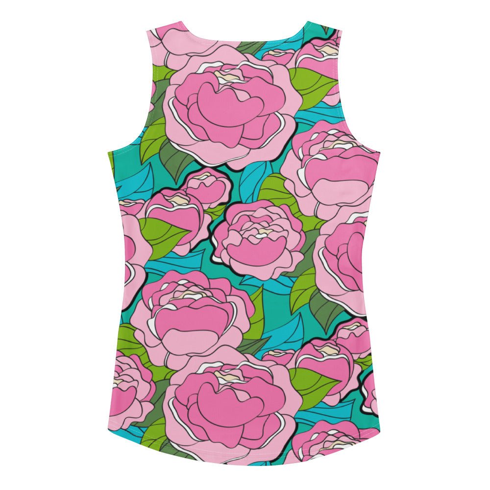 Tank top - BE MY ONLY pink turquoise - Bold pink peony print