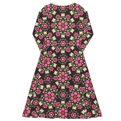 Midi dress - BERRY DANCE pink brown - Berries and flowers print