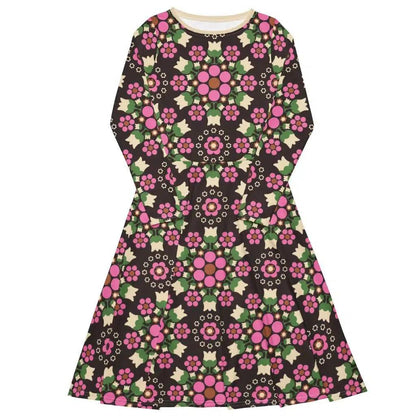 Midi dress - BERRY DANCE pink brown - Berries and flowers print