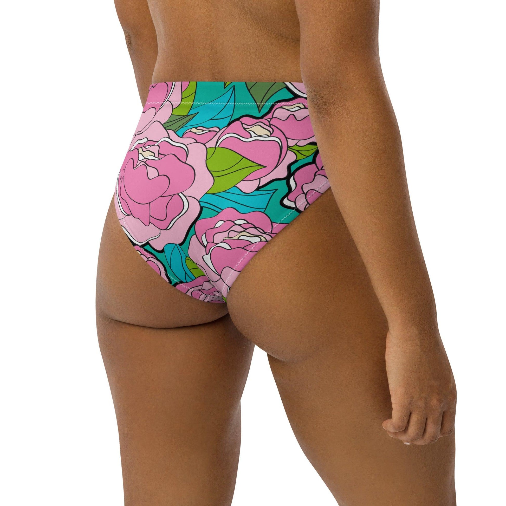 Bikini Bottom - BE MY ONLY pink turquoise - Bold Pink Peonies Print