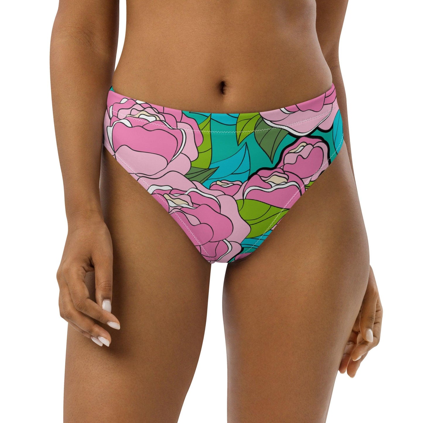 Bikini Bottom - BE MY ONLY pink turquoise - Bold Pink Peonies Print