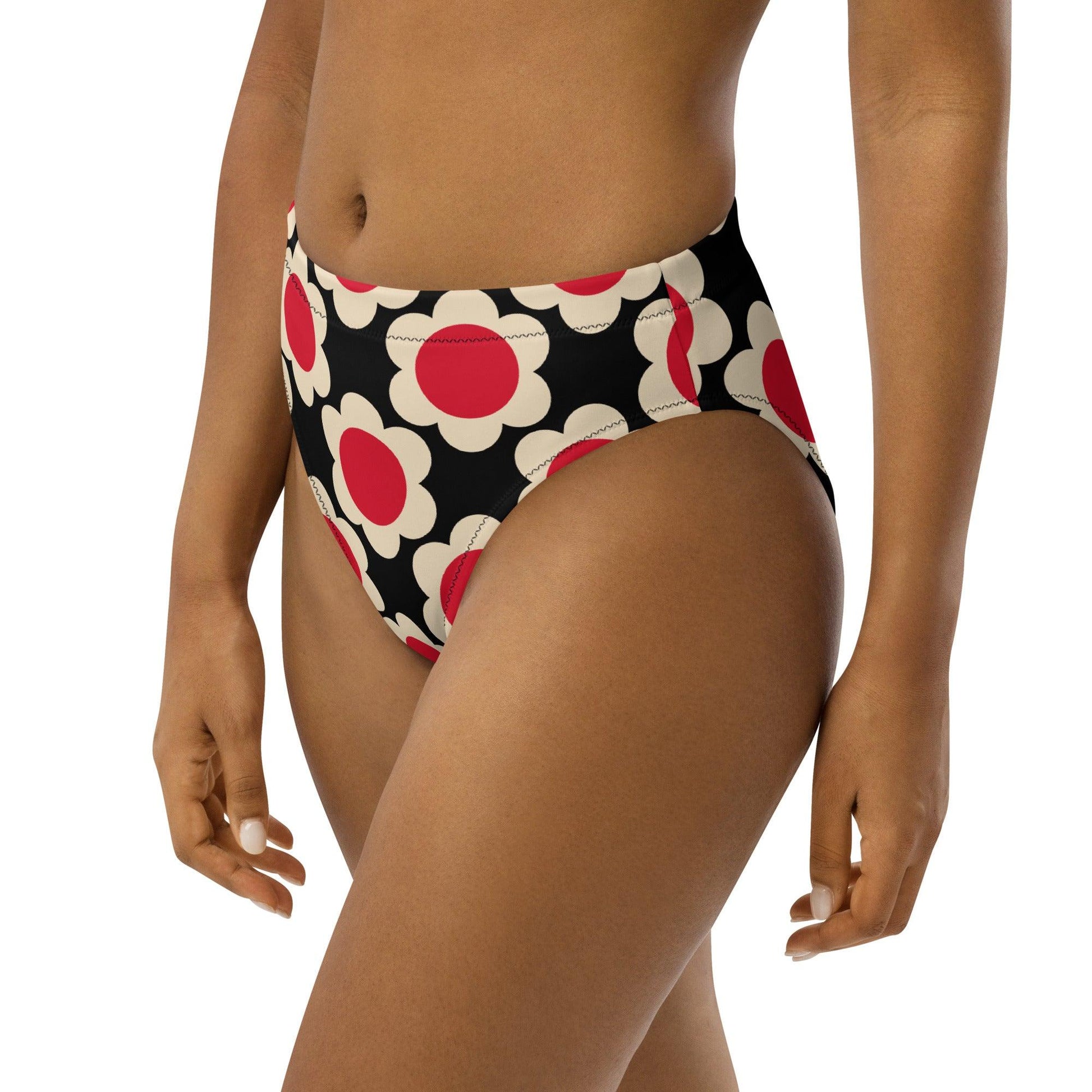 Bikini bottom - ELLIE red black - Classic floral print