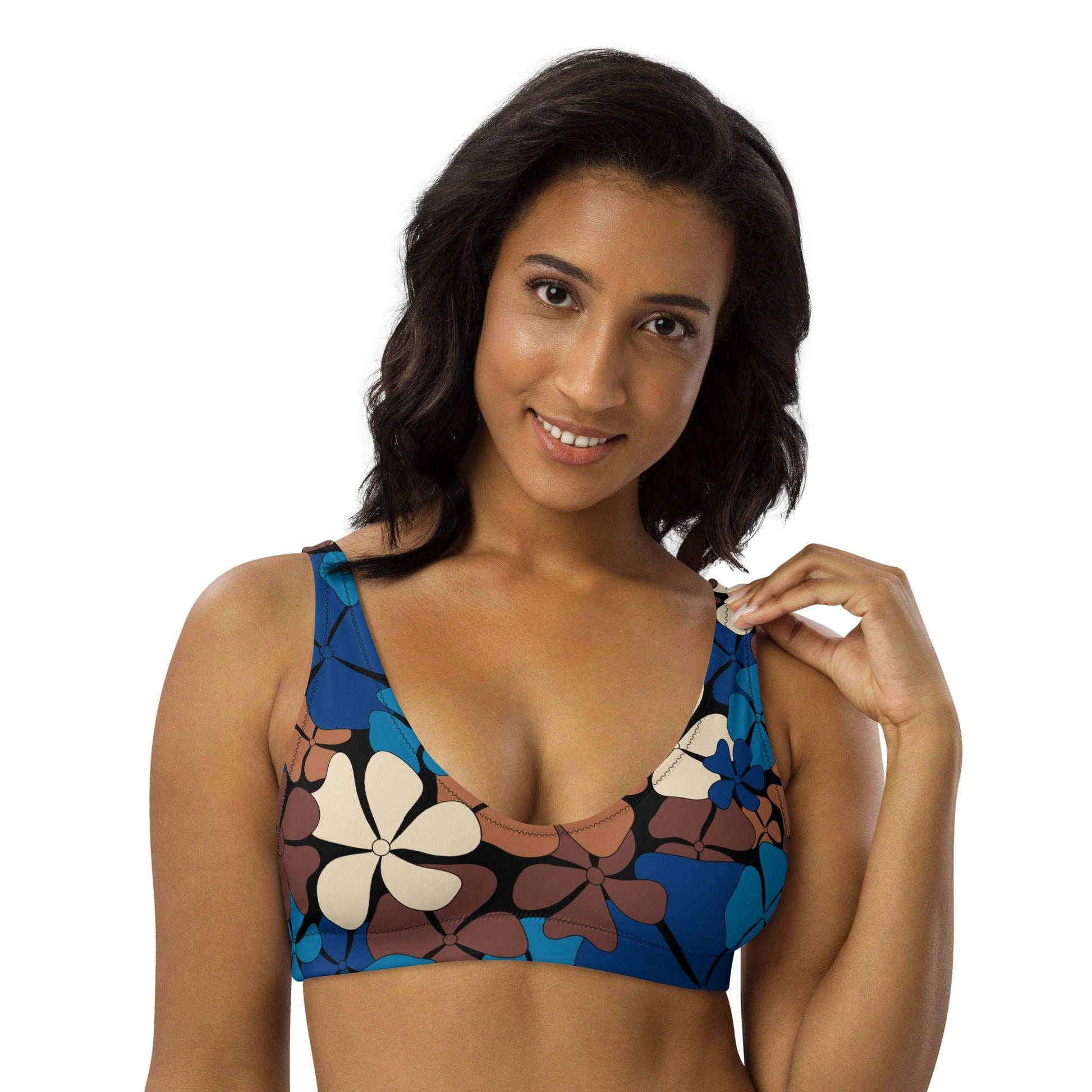 Bikini Top - ADELIE blue brown - Wild Floral Print
