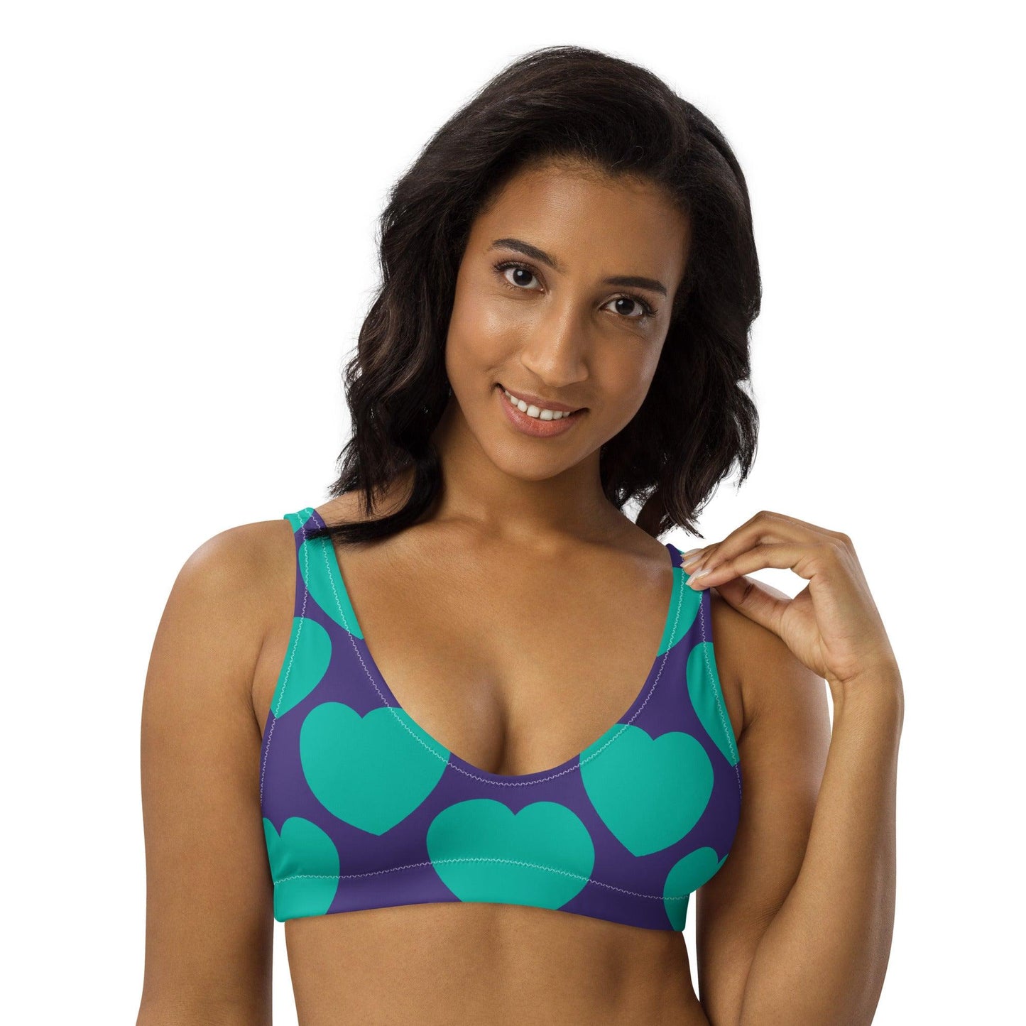Bikini Top - ELLIE LOVE mint purple - Bold Heart Print