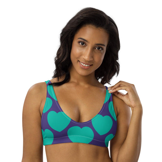 Bikini Top - ELLIE LOVE mint purple - Bold Heart Print