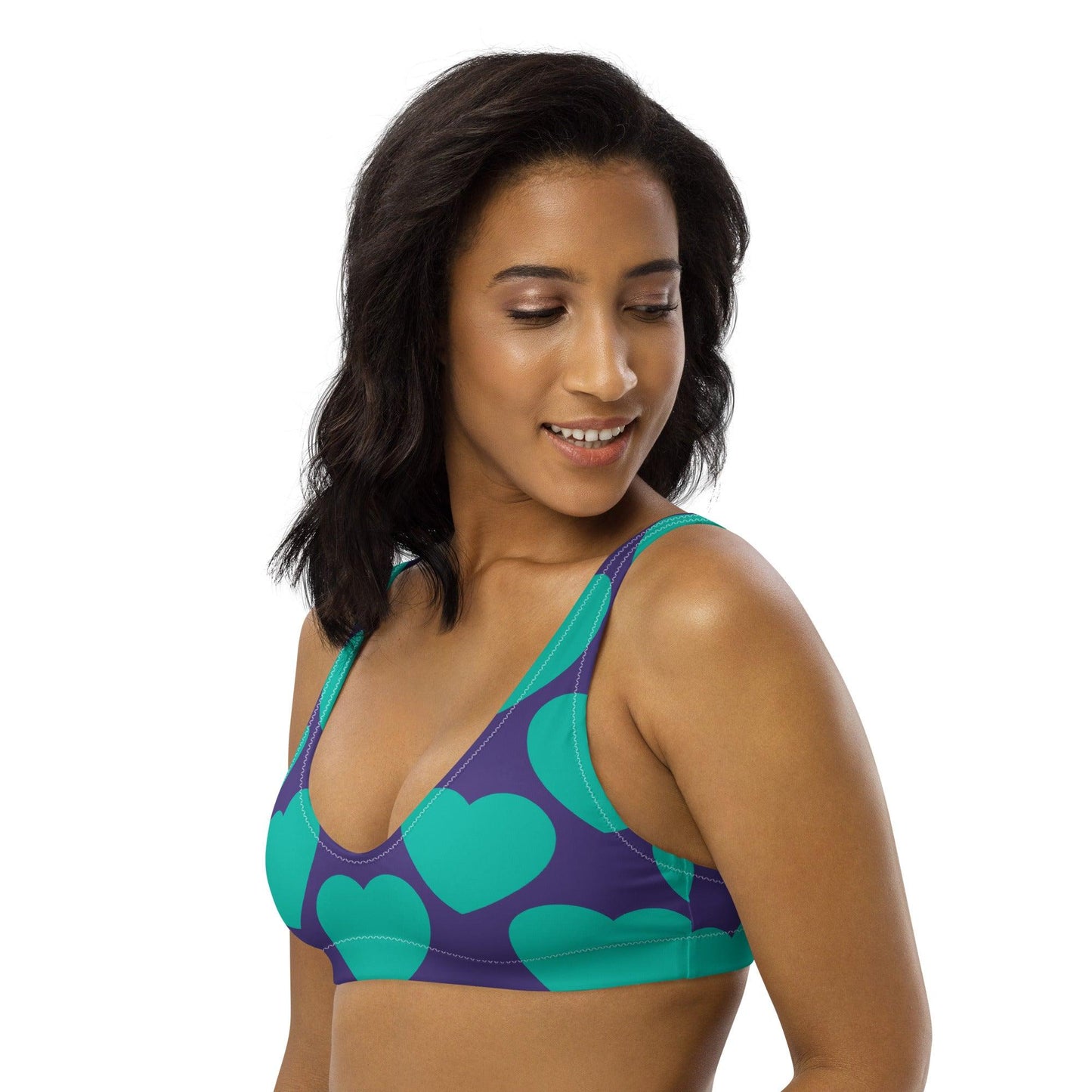 Bikini Top - ELLIE LOVE mint purple - Bold Heart Print