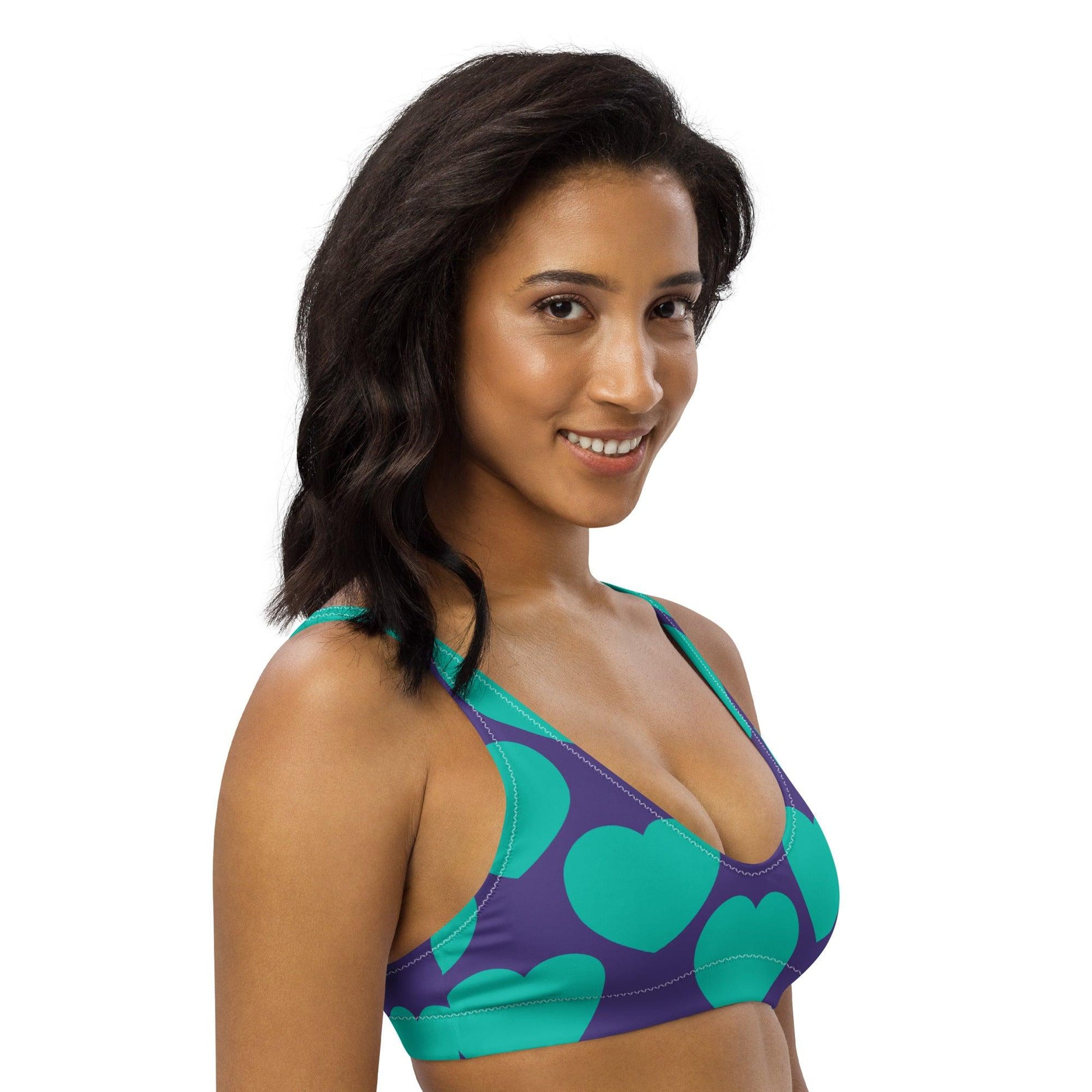 Bikini Top - ELLIE LOVE mint purple - Bold Heart Print