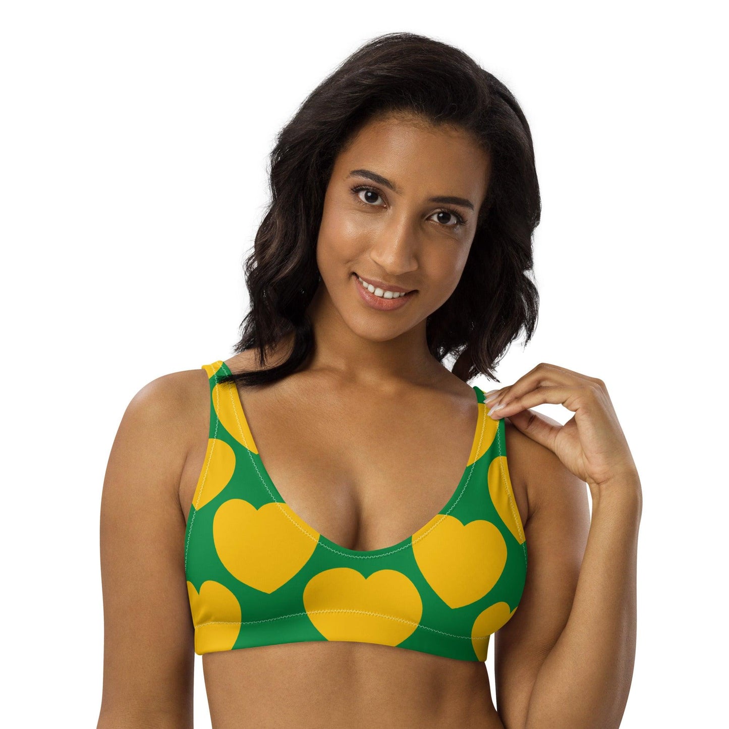 Bikini top - ELLIE LOVE yellow green - Bold heart print 3XL