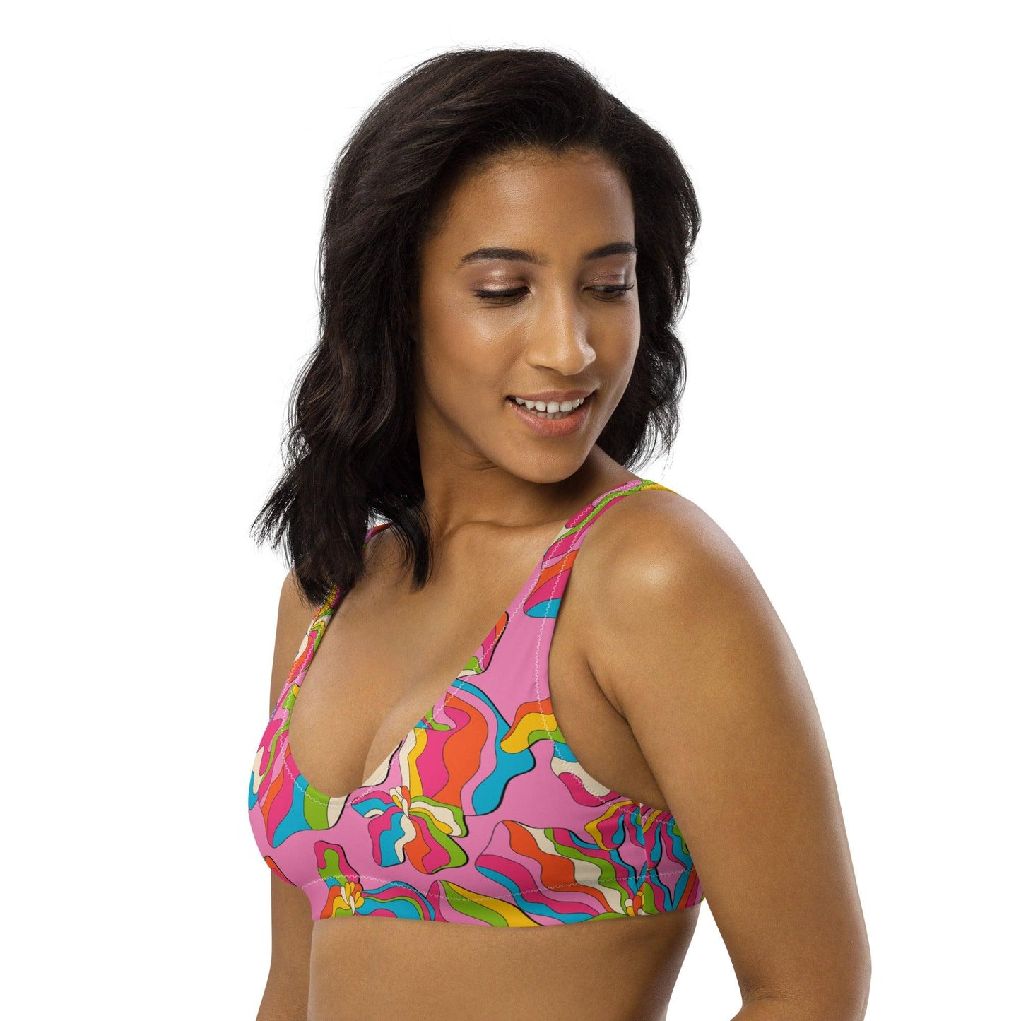 Bikini top - SASSY IRIS pink - Bold iris flower print