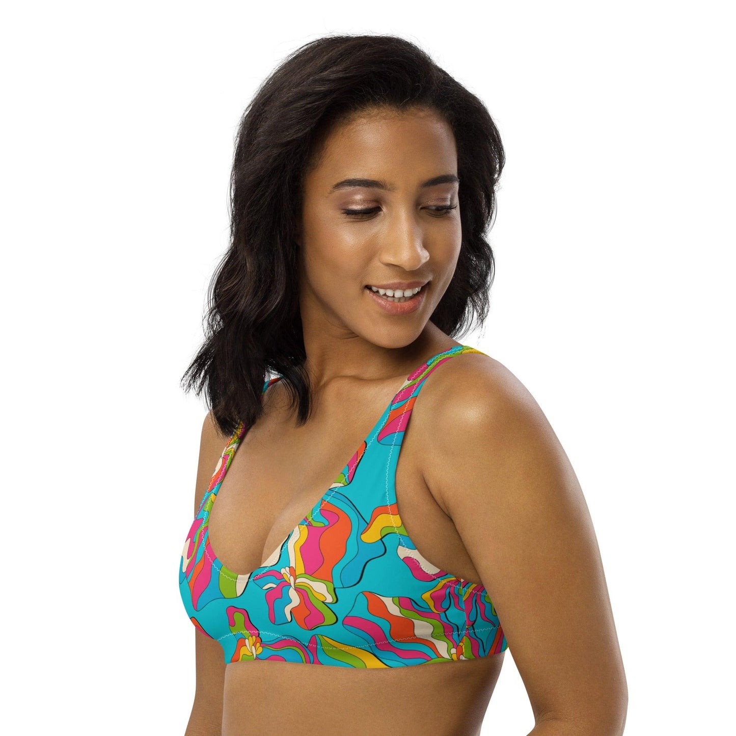 Bikini top - SASSY IRIS turquoise - Bold iris flower print