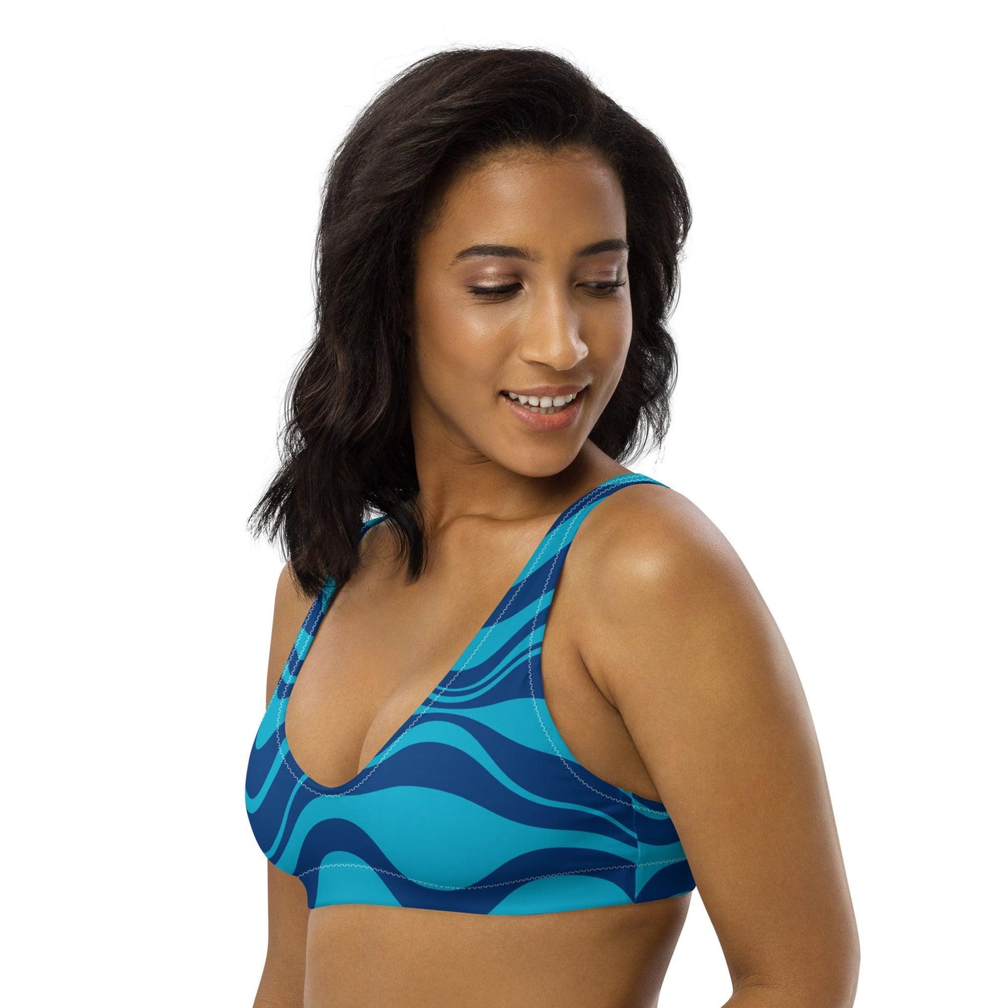 Bikini top - ENERGY WAVES blue - Wavy stripe print