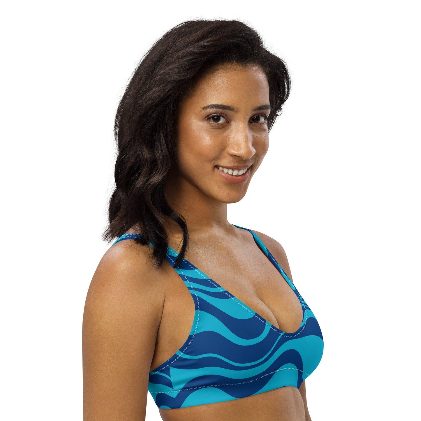 Bikini top - ENERGY WAVES blue - Wavy stripe print