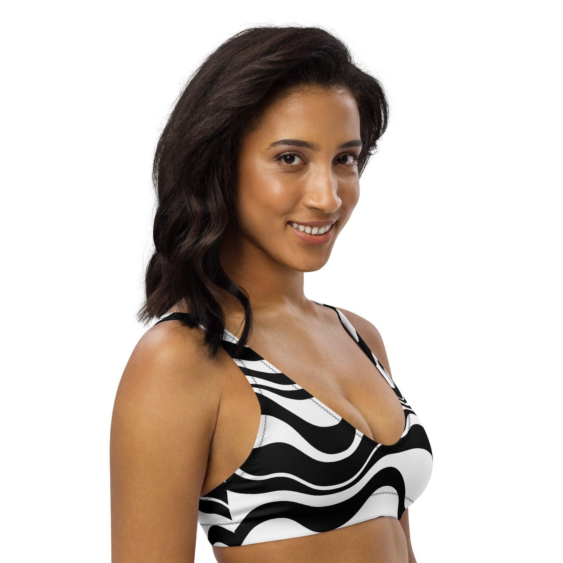 Bikini top - ENERGY WAVES bw - Wavy stripe print