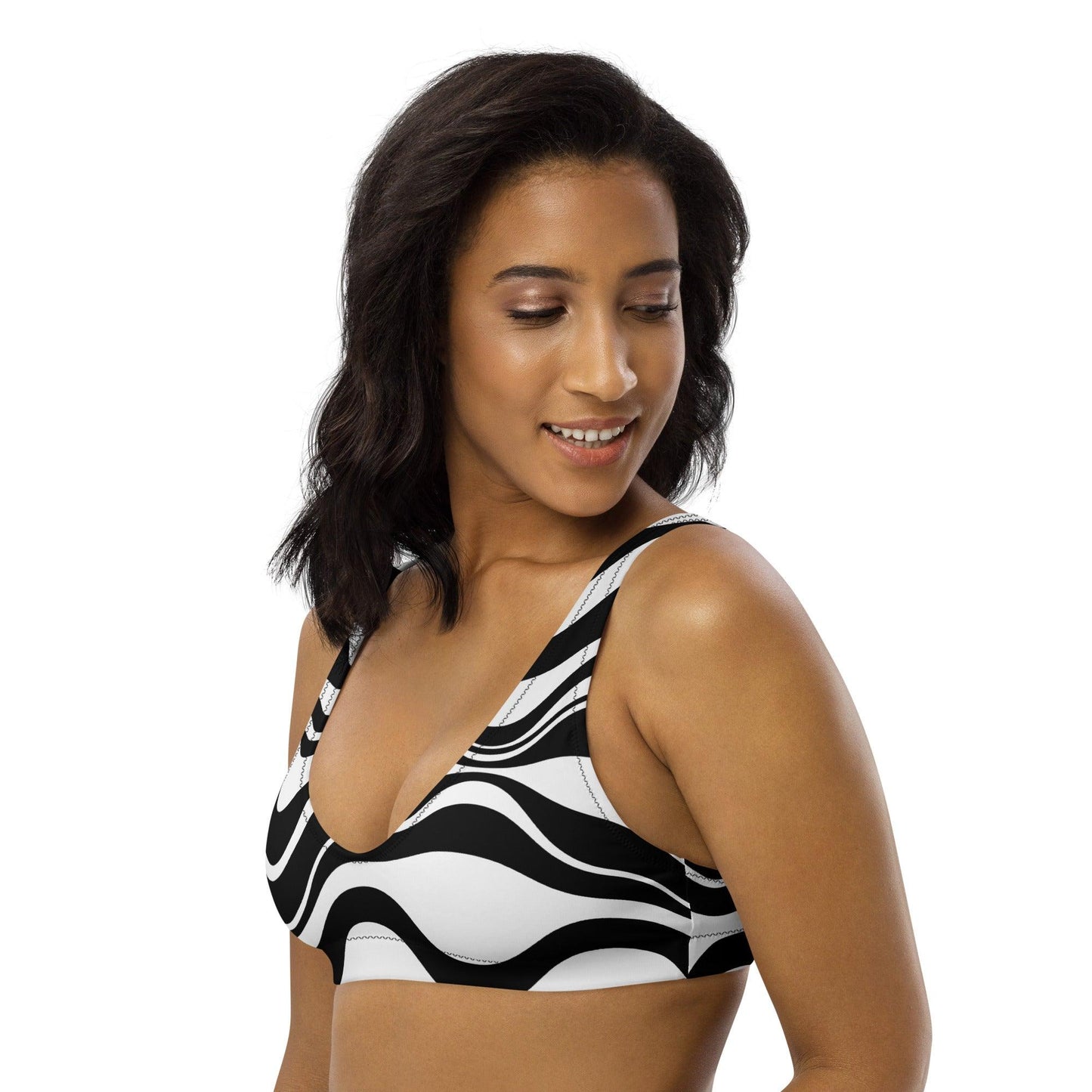 Bikini top - ENERGY WAVES bw - Wavy stripe print