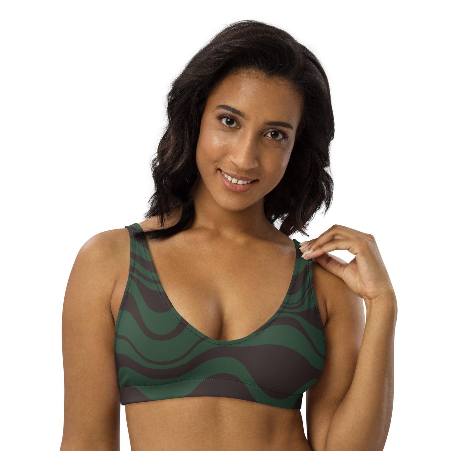 Bikini top - ENERGY WAVES forest - Wavy stripe print 3XL
