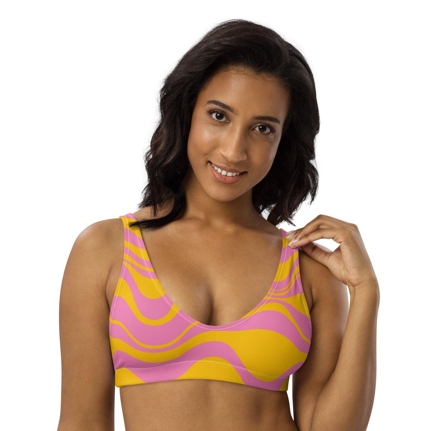 Bikini top - ENERGY WAVES pink yellow - Wavy stripe print 3XL