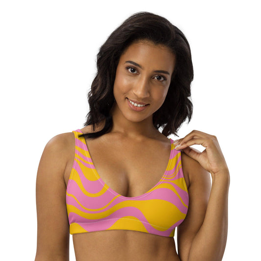 Bikini top - ENERGY WAVES pink yellow - Wavy stripe print 3XL