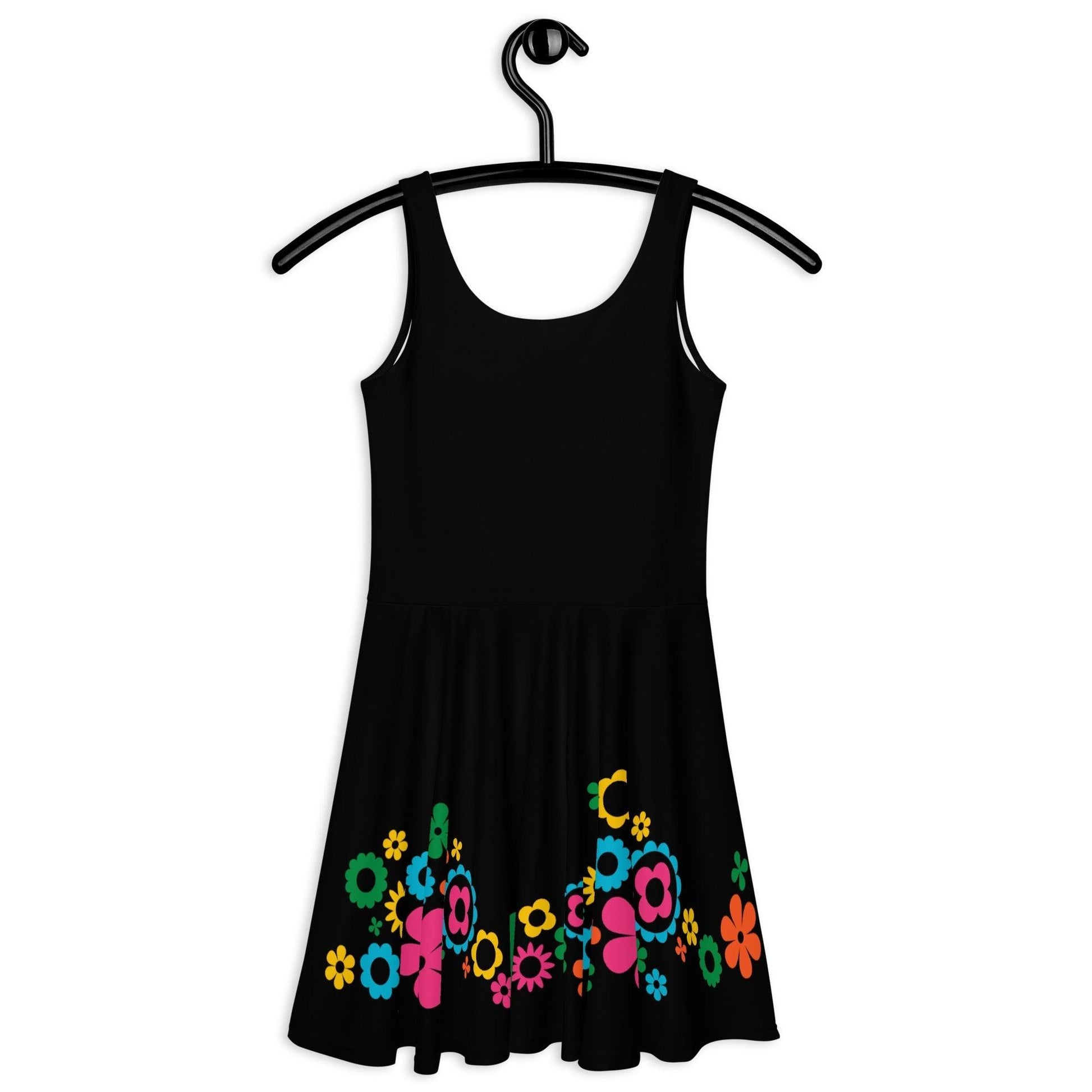 Skater Dress - BLACK with BLOOMPOP happy