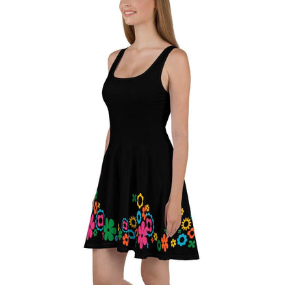 Skater Dress - BLACK with BLOOMPOP happy