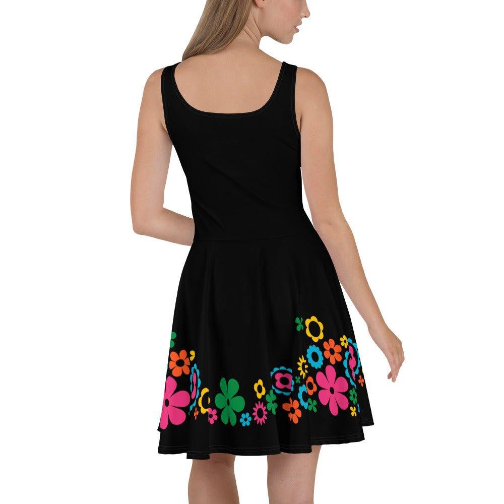 Skater Dress - BLACK with BLOOMPOP happy