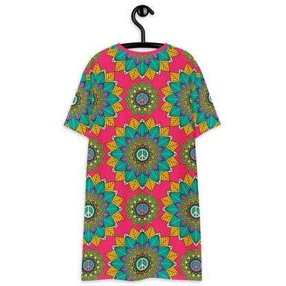 T-Shirt Dress - BLOOM WITH PEACE mint pink