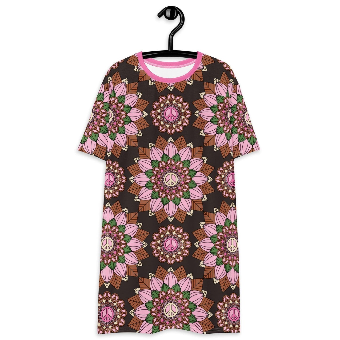 T-Shirt Dress - BLOOM WITH PEACE pink brown