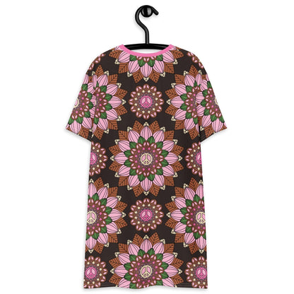 T-Shirt Dress - BLOOM WITH PEACE pink brown