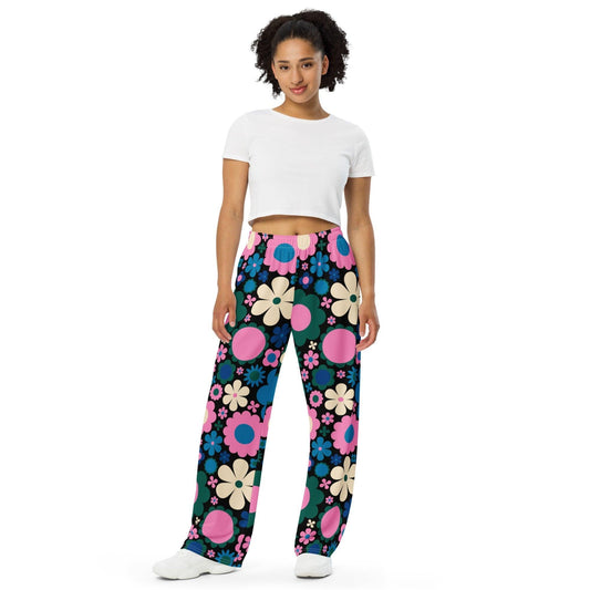 Pants - BLOOMPOP blue pink - Popping Bloom Print