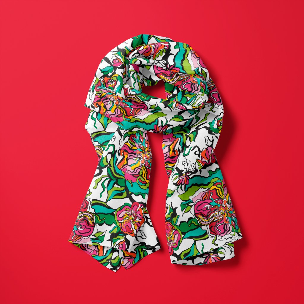 Scarf - BLOOM RIOT white - Edgy floral print