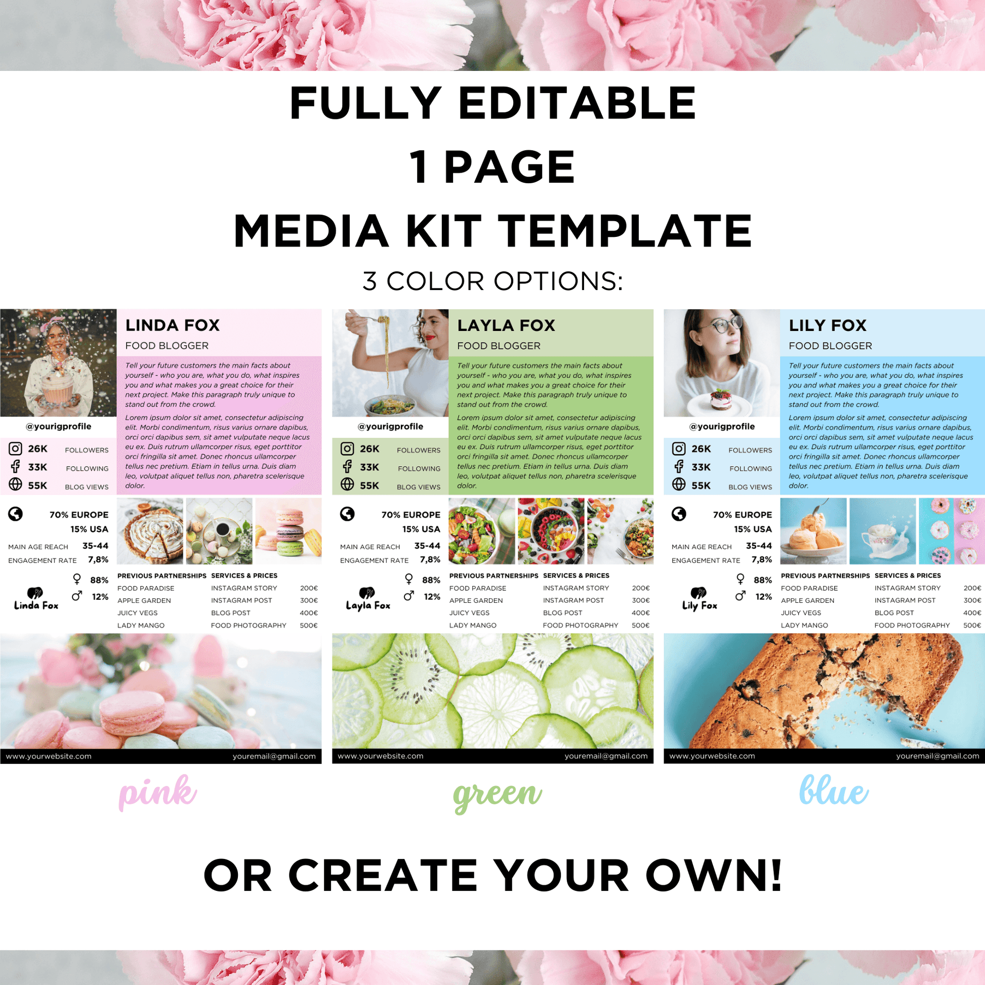 Canva Templates - 1 Page Media Kit (food theme)