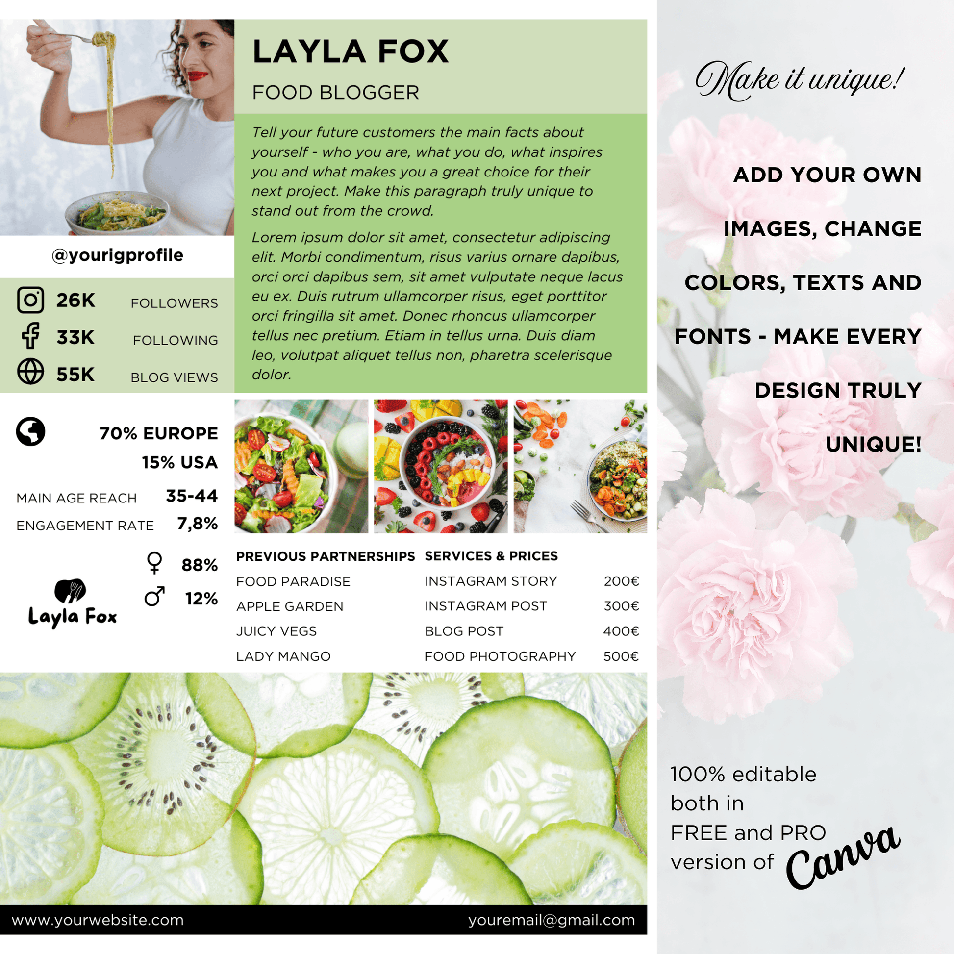 Canva Templates - 1 Page Media Kit (food theme)