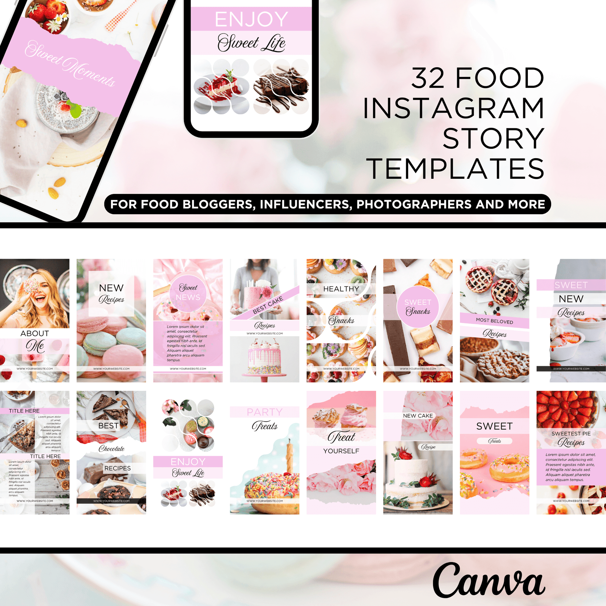 Canva Templates - Instagram Stories Pink (food theme)