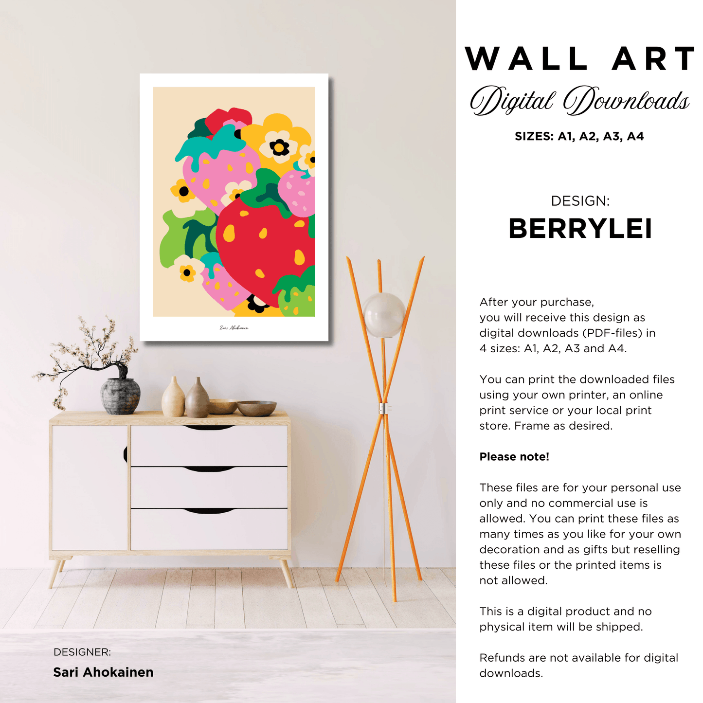DIGITAL WALL ART - BERRYLEI - Colorful strawberry print