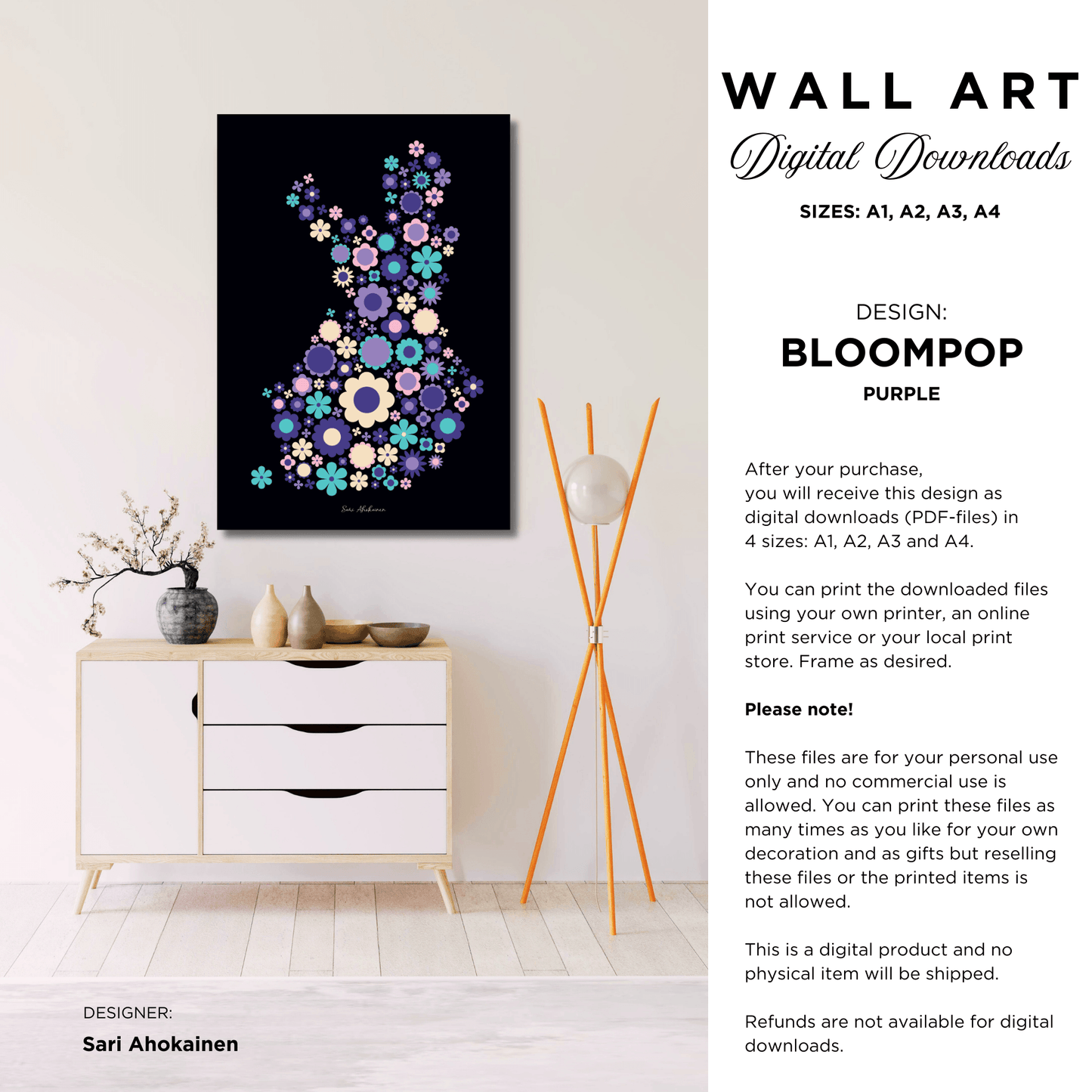 DIGITAL WALL ART - BLOOMPOP purple - Colorful bloom print