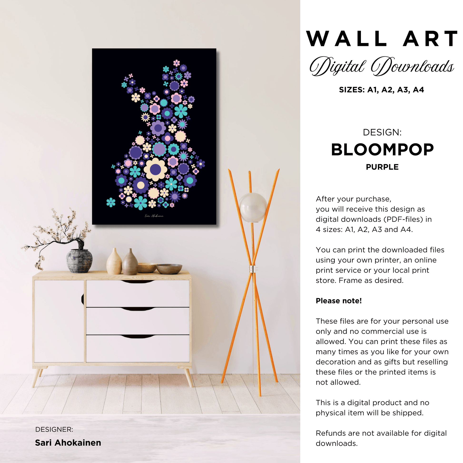 DIGITAL WALL ART - BLOOMPOP purple - Colorful bloom print