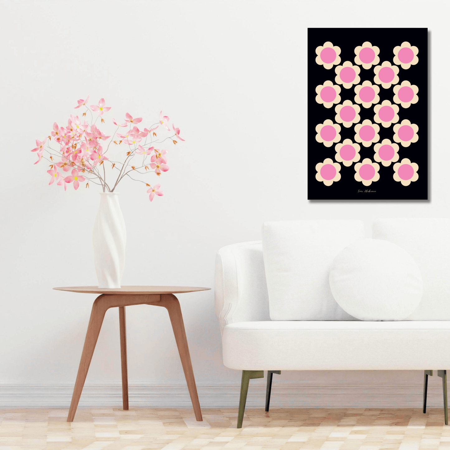 DIGITAL WALL ART - ELLIE pink black - Classic floral print