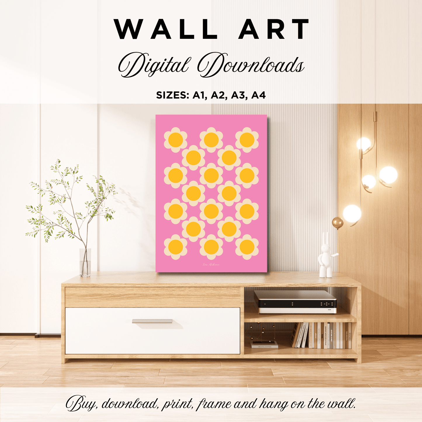 DIGITAL WALL ART - ELLIE yellow pink - Classic floral print