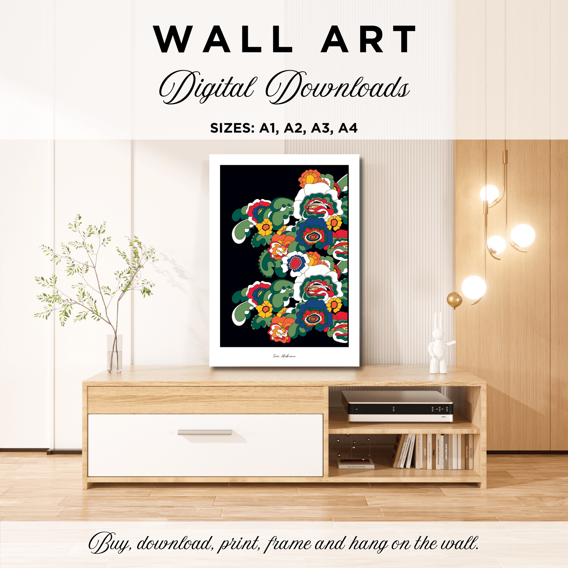 DIGITAL WALL ART - GROOVY KURBITS - Folk floral print