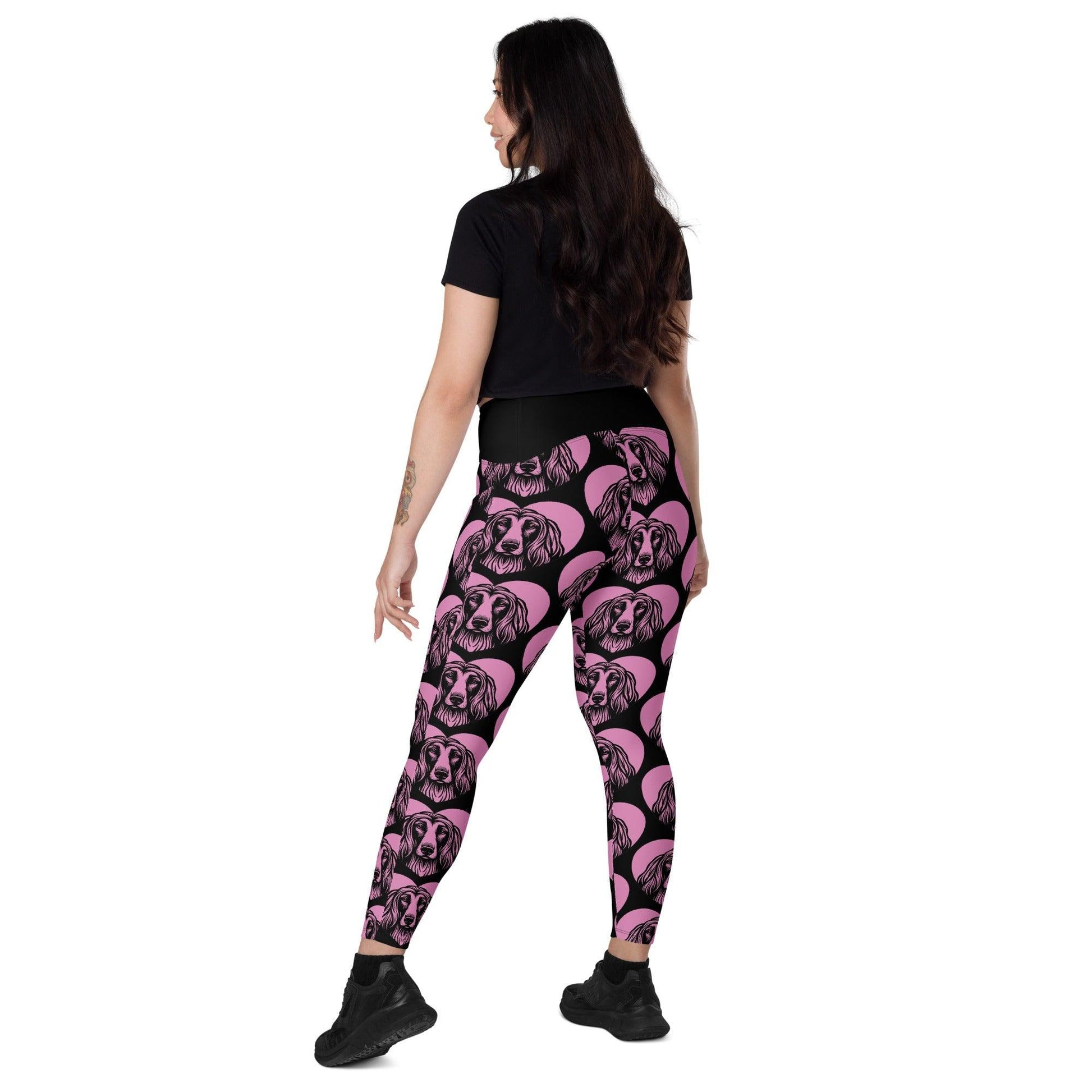 DOG BREED LEGGINGS with pockets - AFGHAN HOUND - HERTTAHOUND - pink
