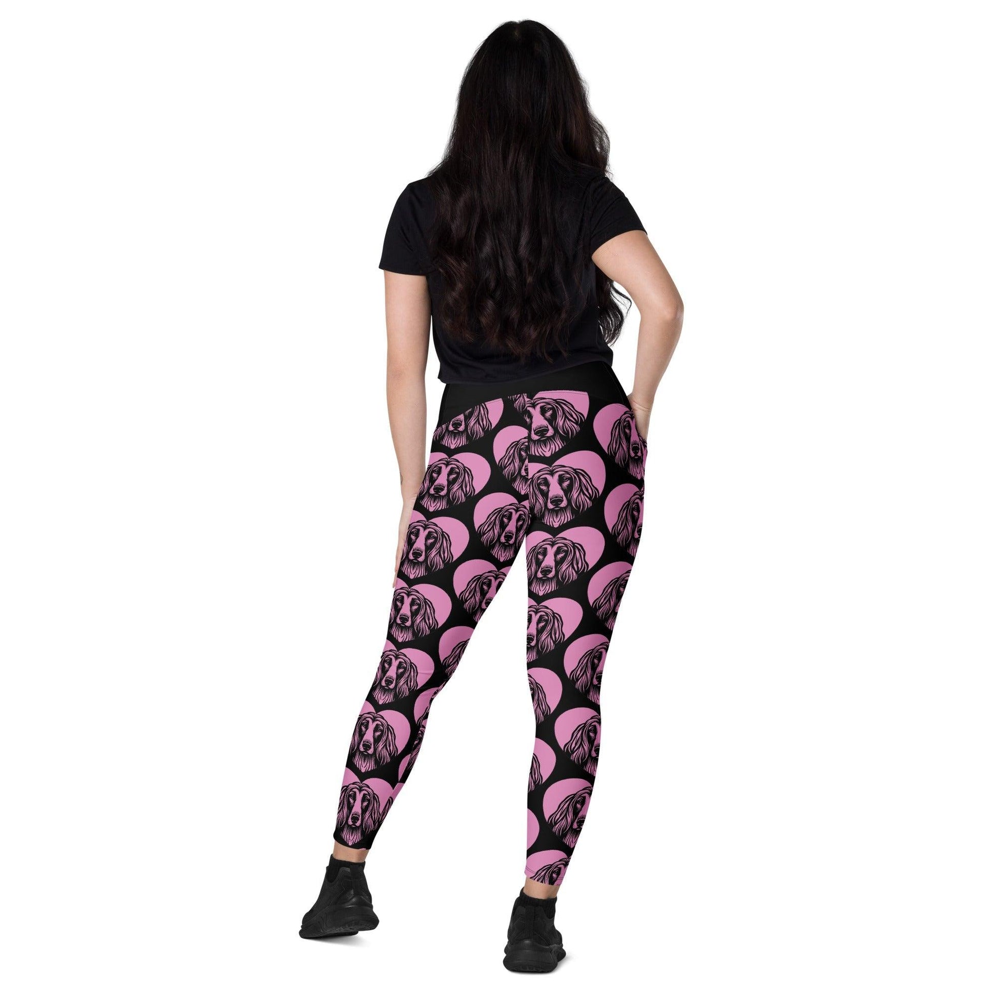 DOG BREED LEGGINGS with pockets - AFGHAN HOUND - HERTTAHOUND - pink