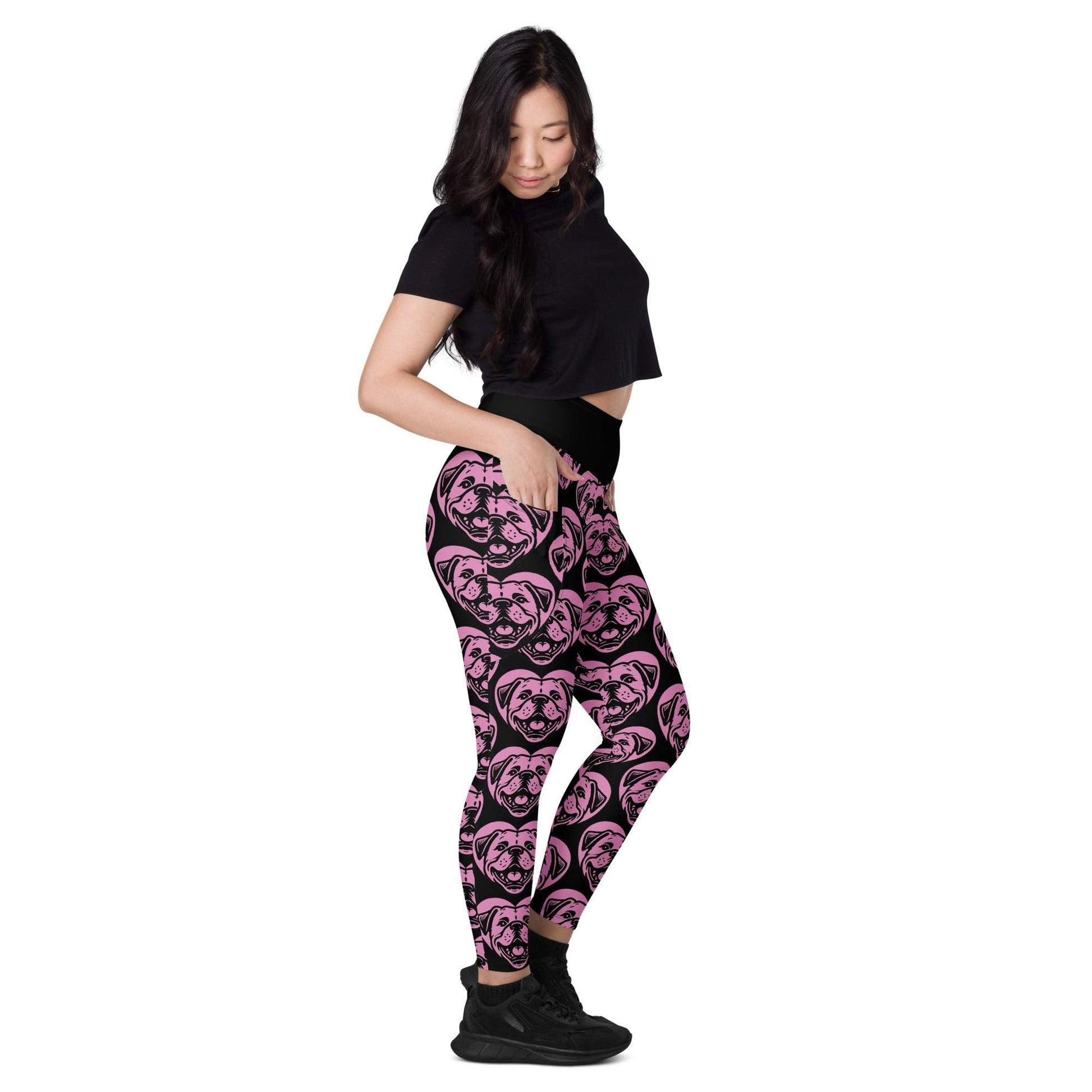 DOG BREED LEGGINGS with pockets - AMERICAN BULLDOG - HERTTAHOUND - pink