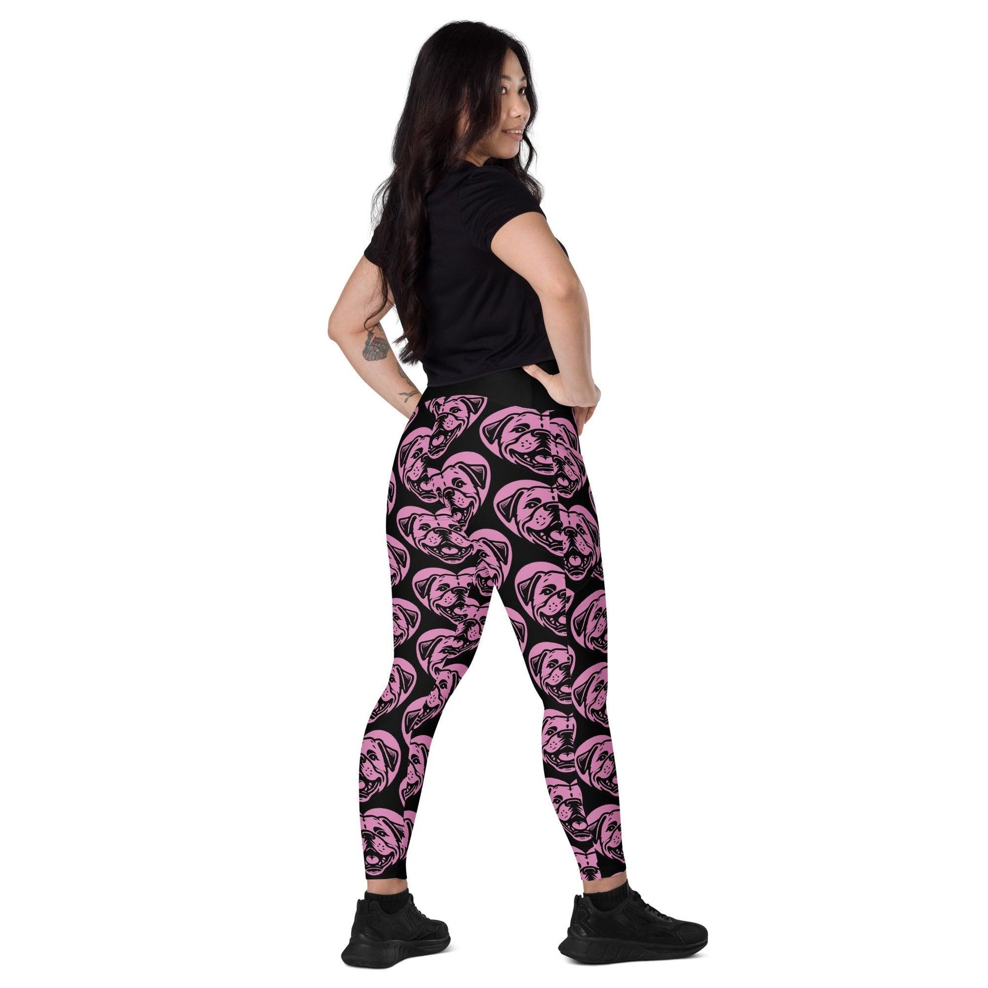 DOG BREED LEGGINGS with pockets - AMERICAN BULLDOG - HERTTAHOUND - pink