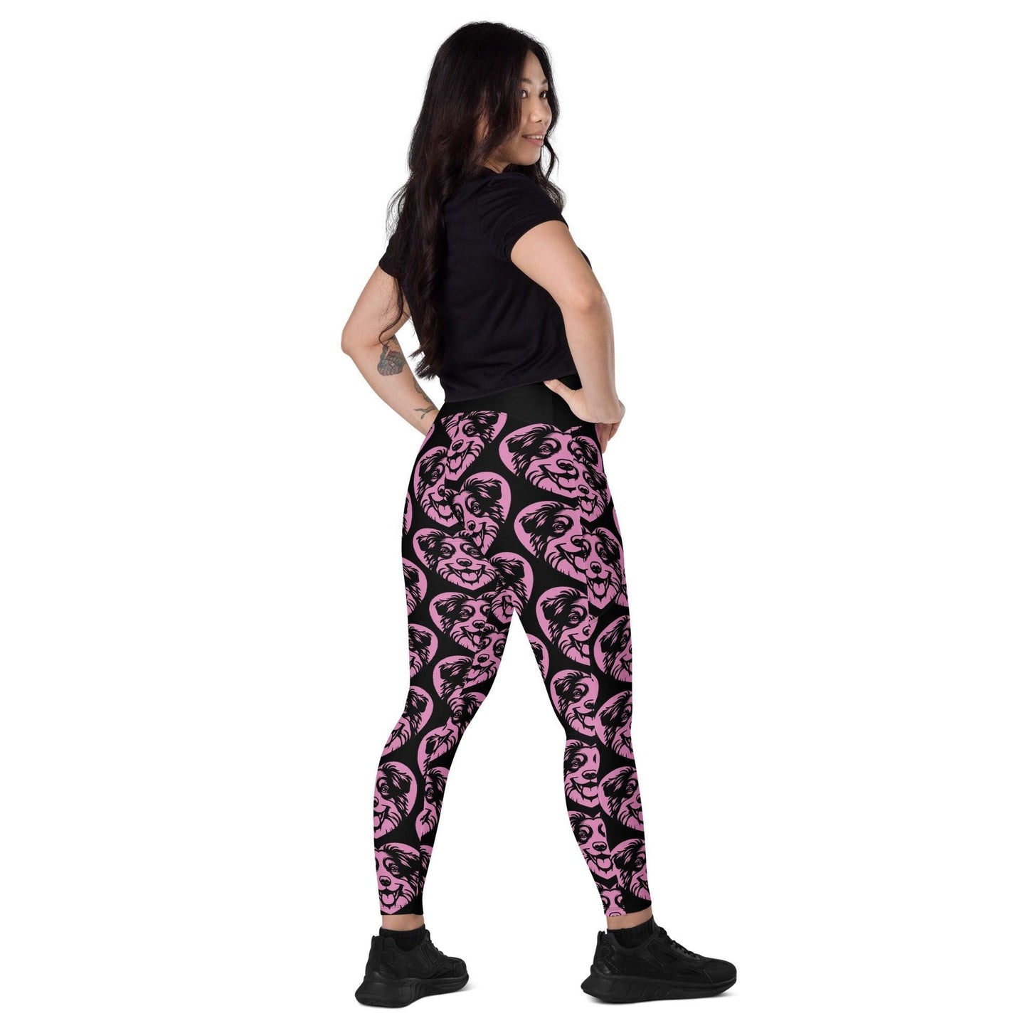 Dog breed leggings with pockets - AMERICAN SHEPHERD MINIATURE - HERTTAHOUND - pink - Retro floral print