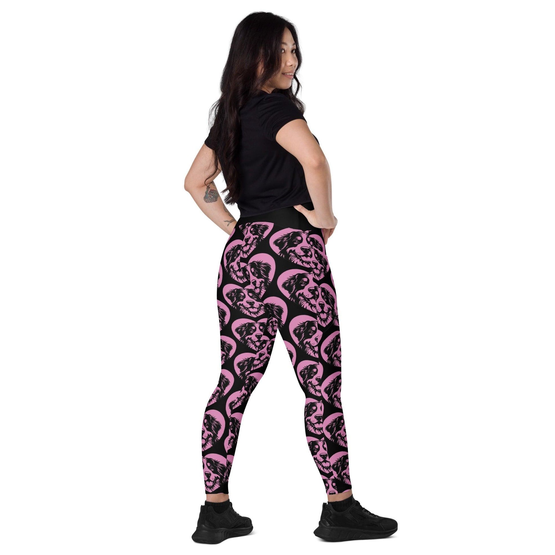 Dog breed leggings with pockets - BERNESE MOUNTAIN DOG - HERTTAHOUND - pink