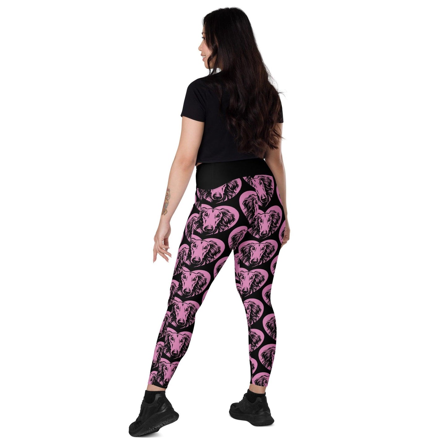 Dog breed leggings with pockets - BORZOI - HERTTAHOUND - pink