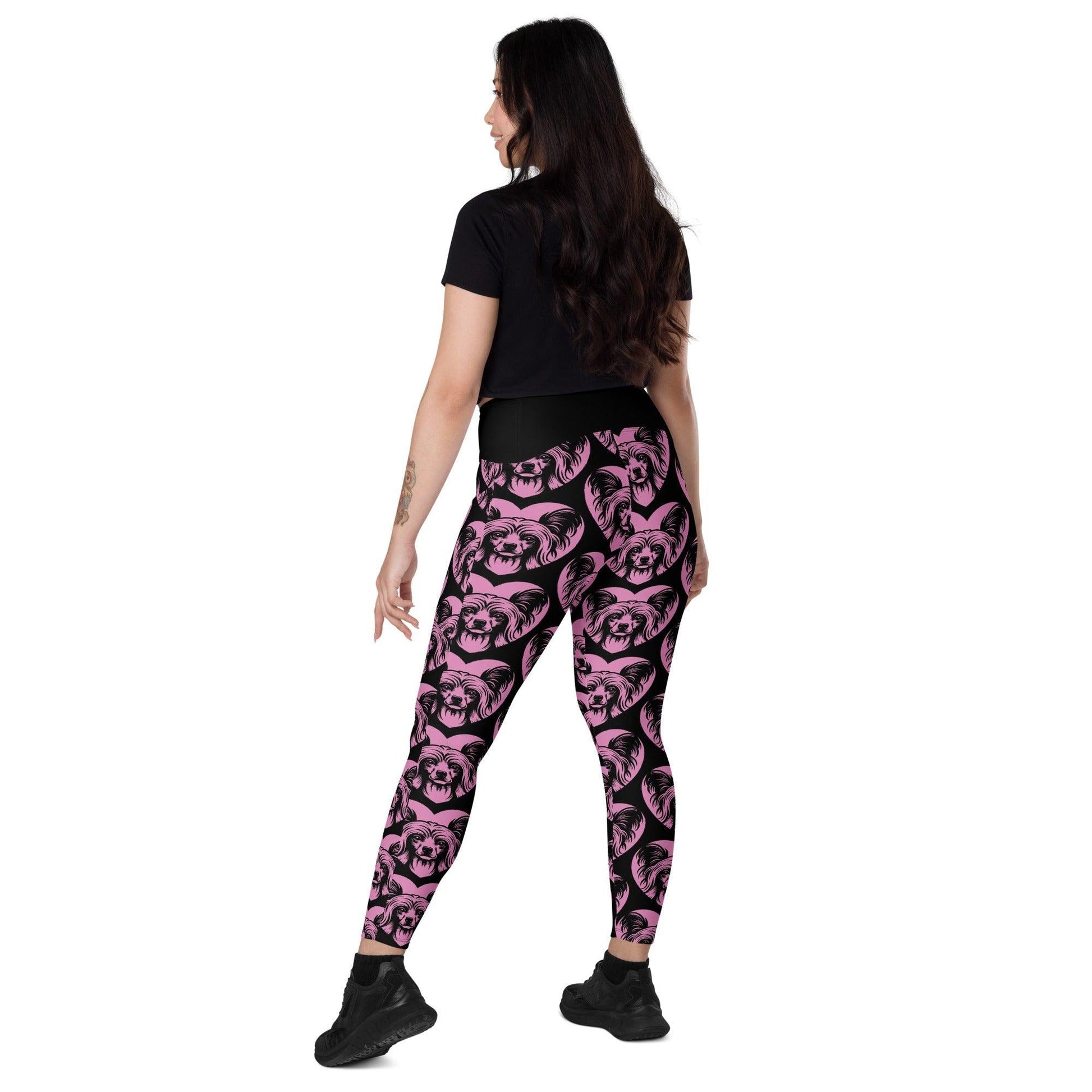 Dog breed leggings with pockets - CHINESE CRESTED DOG - HERTTAHOUND - pink