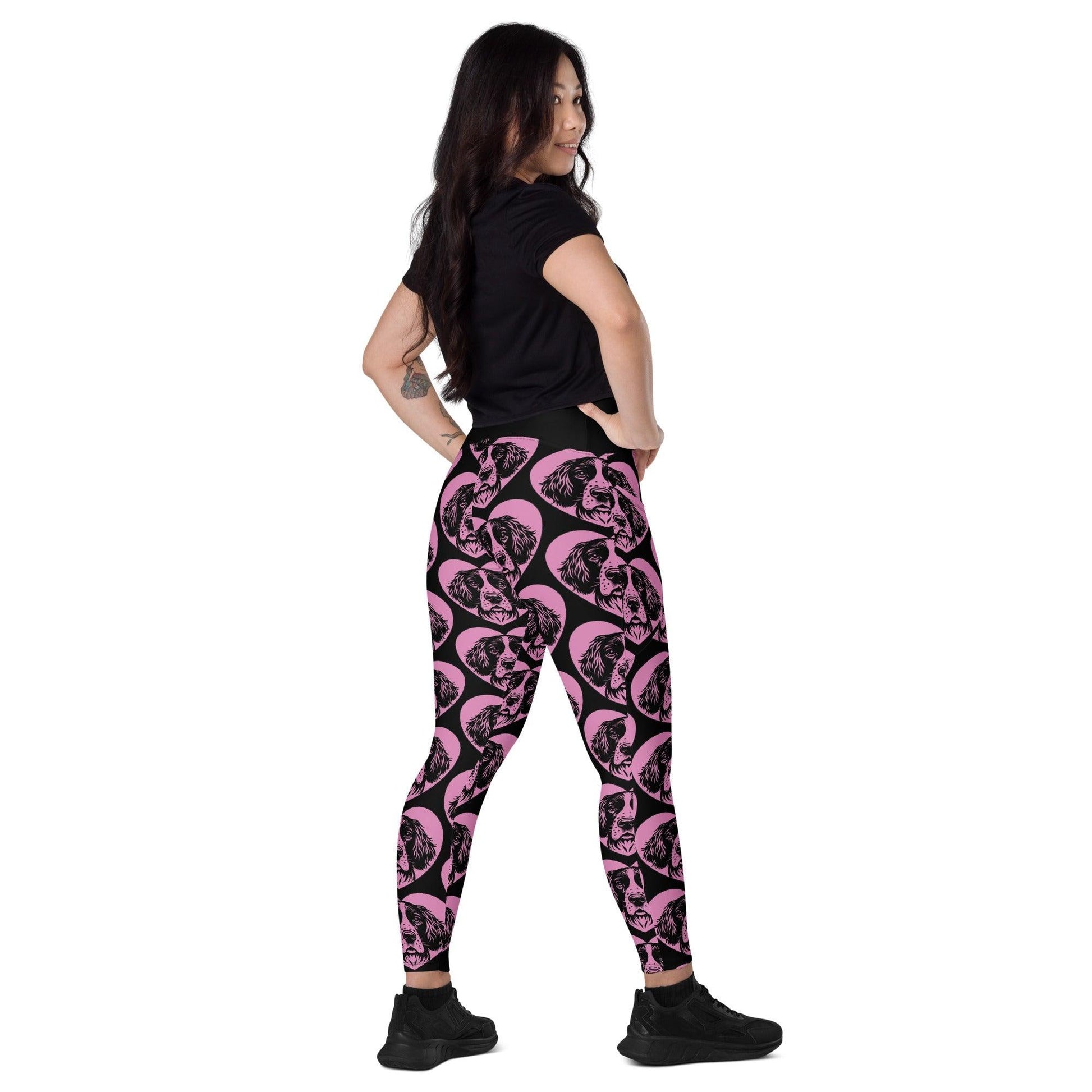 Dog breed leggings with pockets - ENGLISH SPRINGER SPANIEL - HERTTAHOUND - pink