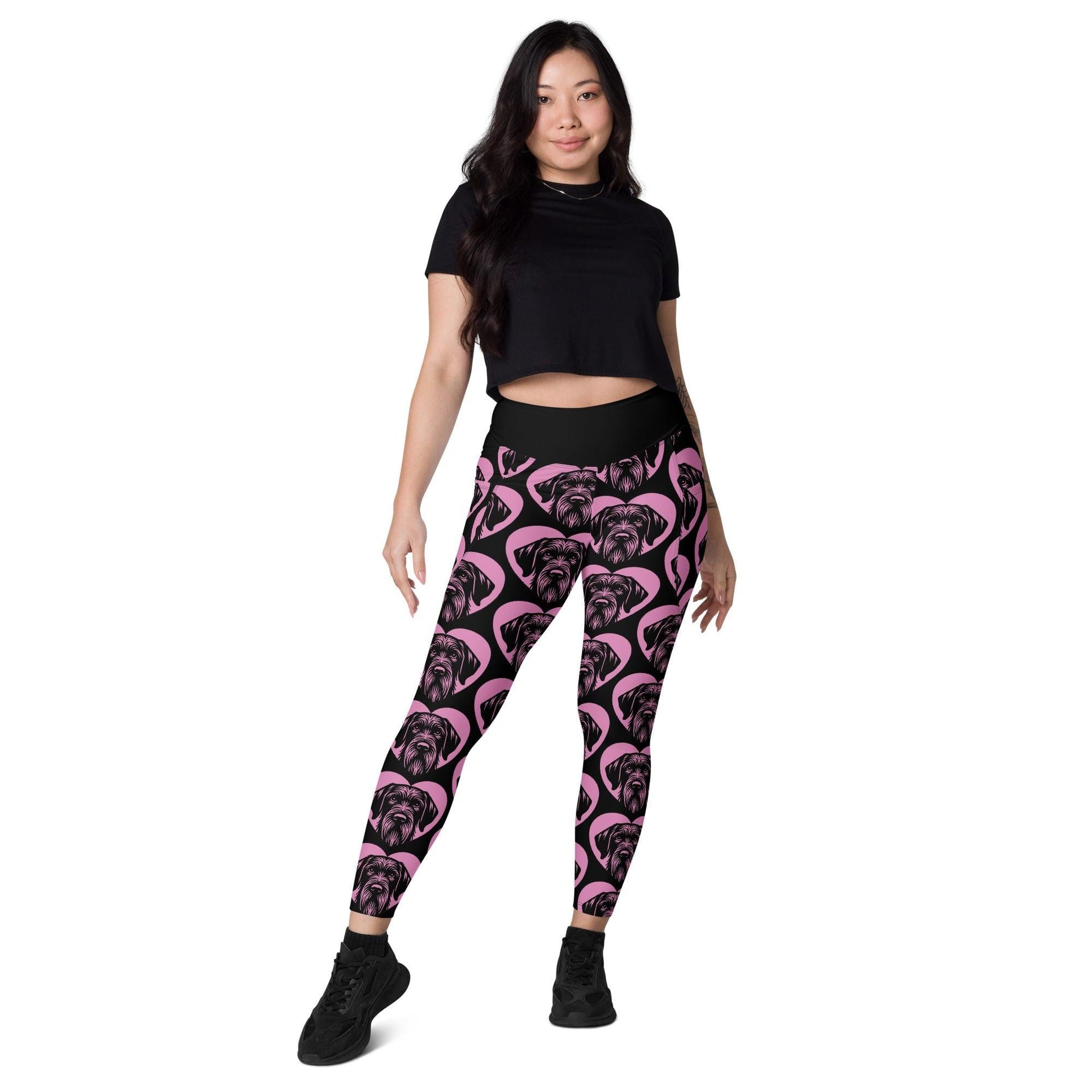 Dog breed leggings with pockets - GERMAN POINTER WIREHAIRED - HERTTAHOUND - pink